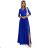 Šaty dlouhé elegantní společenské krajkové s výstřihem dlouhý rukáv  (S - 2XL) Polská móda- Royal blue 309-12 AMBER modrá kráľovská 5XL