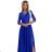 Šaty dlouhé elegantní společenské krajkové s výstřihem dlouhý rukáv  (S - 2XL) Polská móda- Royal blue 309-12 AMBER modrá kráľovská 5XL