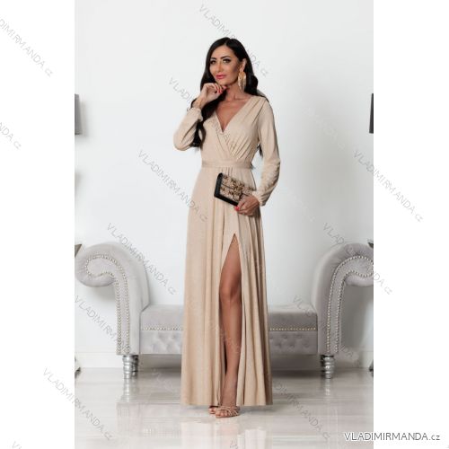 Šaty dlhé elegantné trblietavé dlhý rukáv dámske (S-2XL) POLSKÁ MÓDA PMLEL24SALMAB6
