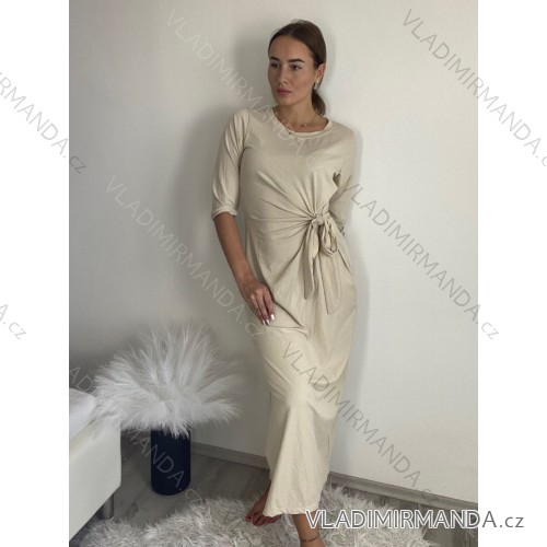Šaty dlouhé dlouhý rukáv dámské (S/M/L ONE SIZE) ITALSKá MóDA IM525001/DU -   béžová -   S / M