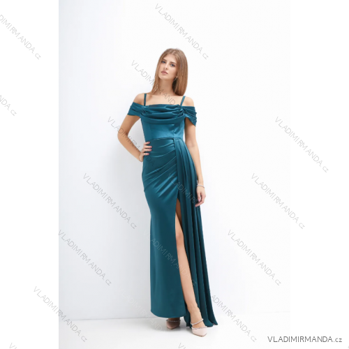 Šaty dlhé spoločenské na ramienka dámske (S/M ONE SIZE) TALIANSKA MÓDA IMPSH245400/DUR smaragdová S/M