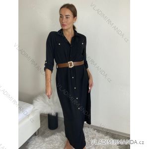 Šaty košeľové s opaskom dlhý rukáv dámske (S/M/L ONE SIZE) TALIANSKA MÓDA IMWB24250