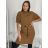 Šaty úpletové s opaskom krátky rukáv dámske  (S/M/L ONE SIZE) TALIANSKA MÓDA IMC24556/DR petrolejová S/M
