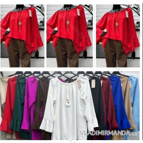 Blúzka s príveskom dlhý rukáv dámska nadrozmer (40/42/44 ONE SIZE) TALIANSKA MÓDA IMBM25020