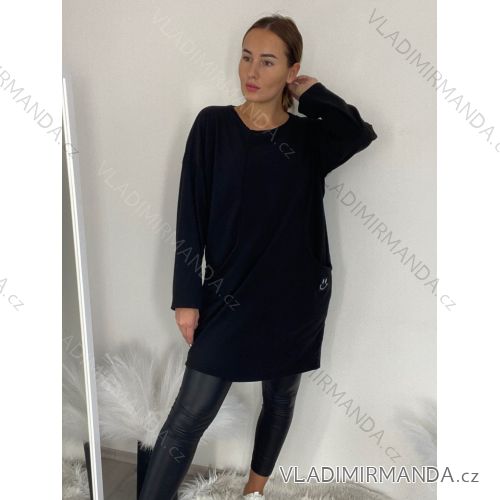 Šaty teplé oversize voľnočasové dlhý rukáv dámske (S/M/L ONE SIZE) TALIANSKA MÓDA IMC24496/DR M/L čierna