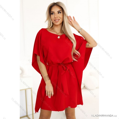 287-35 SOFIA Butterfly Dress with Waist Tie - Red