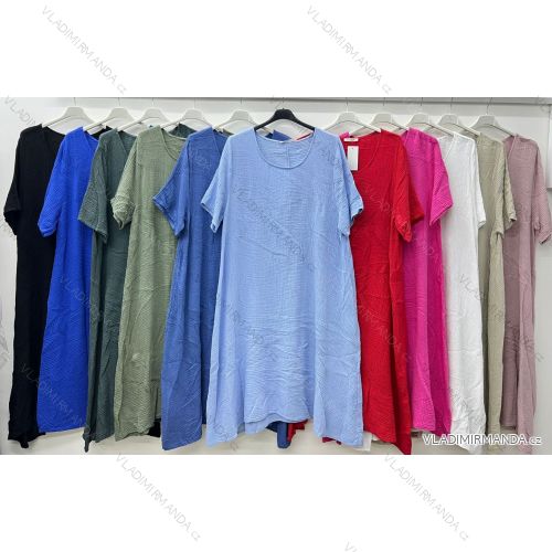 Šaty dlhé voľnočasové mušelínové krátky rukáv dámske nadrozmer (52/54/56 ONE SIZE) TALIANSKA MÓDA IM425039