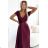 Šaty elegantné spoločenské CRYSTAL dlhé s výstrihom krátky rukáv (XS-XL) Poľská moda NMC-411-10/DUR vínová L