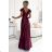 Šaty elegantné spoločenské CRYSTAL dlhé s výstrihom krátky rukáv (XS-XL) Poľská moda NMC-411-10/DUR vínová L