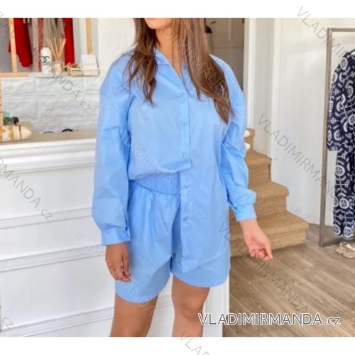 Košeľa dlhý rukáv dámska (S/M/L ONE SIZE) TALIANSKA MÓDA IMPBB23C16680/DUR svetlo modrá S/M/L