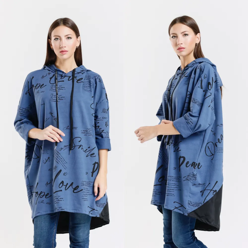 Mikina predĺžená slabá s kapucňou 3/4 dlhý rukáv dámska (S/M/L ONE SIZE) TALIANSKA MÓDA IMPLI2505590