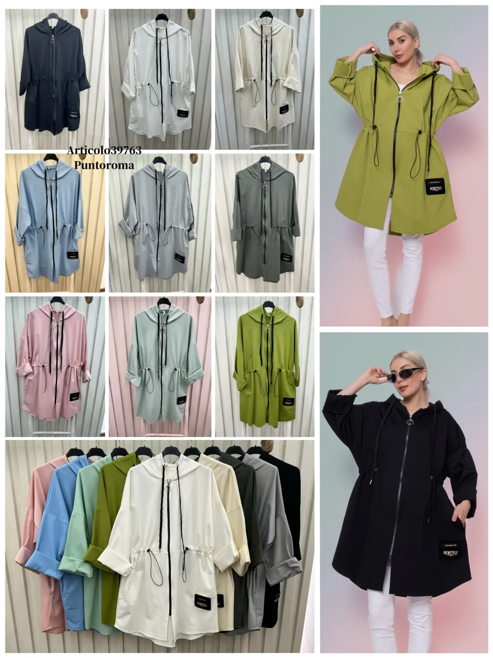 Bunda slabá sťahovacia na zips s kapucňou dlhý rukáv dámska (S/M/L ONE SIZE) TALIANSKA MÓDA IMPLI2539763