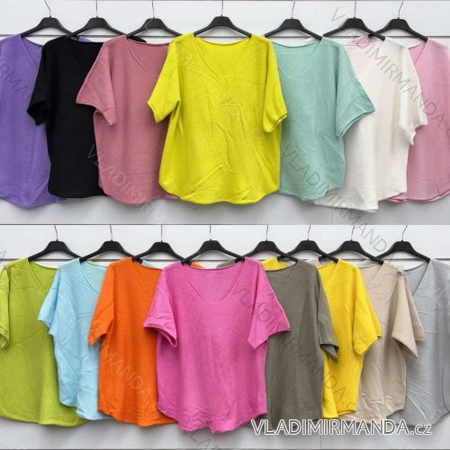 Tričko úpletové krátky rukáv dámske (S/M/L ONE SIZE) TALIANSKA MÓDA IMWKK25005