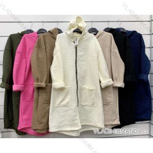 Kabát flaušový baránkový s kapucňou dlhý rukáv dámsky (S/M/L ONE SIZE) TALIANSKA MÓDA IMWCP25006