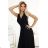 587-1 MONIQUE long exclusive dress with neckline and leg slit - black with glitter