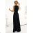 587-1 MONIQUE long exclusive dress with neckline and leg slit - black with glitter