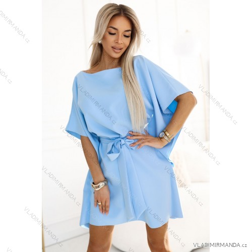 287-36 SOFIA Butterfly Dress with Waist Tie - Pastel Blue
