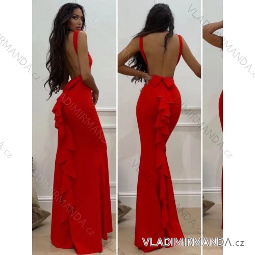 Šaty elegantné spoločenské dlhé na ramienka dámske (S/M ONE SIZE) TALIANSKA MóDA IMM22LS9714 červená S/M
