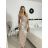Šaty dlhé elegantné spoločenské flitrové na ramienka dámske (S/M/L ONE SIZE) TALIANSKA MÓDA IMPSH2583785 béžová S/M/L