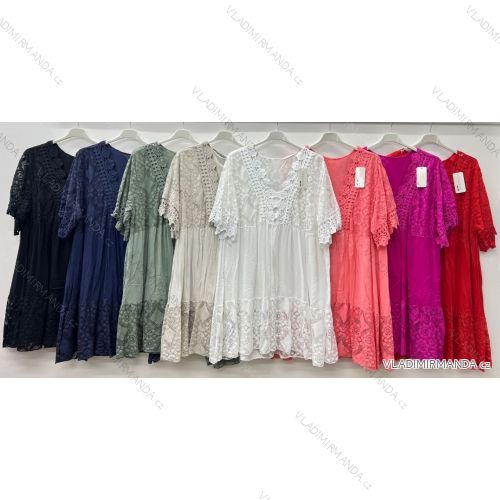 Šaty boho krajkové krátky rukáv dámske nadrozmer (50/52/54 ONE SIZE) TALIANSKA MÓDA IM425076
