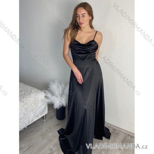 Šaty dlouhé elegantní saténové na ramínka dámské (S/M/L ONE SIZE) ITALSKÁ MÓDA IMPBB24B24737/DUR čierna S/M/L