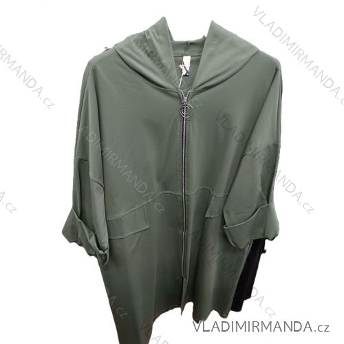 Bunda predĺžená slabá na zips s kapucňou dlhý rukáv dámska nadrozmer (40/42/44 ONE SIZE) TALIANSKA MÓDA IMSM25052