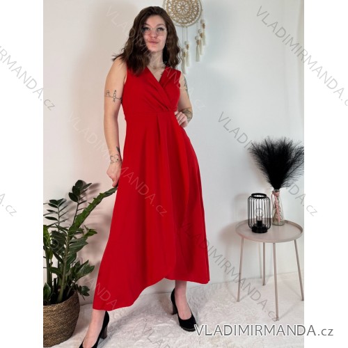 Šaty dlhé elegantné spoločenské bez rukávov dámske (S/M/L ONE SIZE) TALIANSKA MÓDA IM424861/DUR červená S/M/L