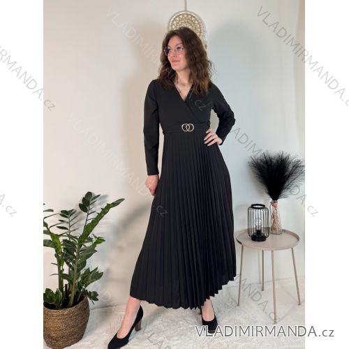 Šaty dlhé s opaskom dlhý rukáv dámske (S/M/L ONE SIZE) TALIANSKA MÓDA IMPLI2439348