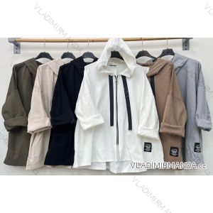 Bunda slabá na zips s kapucňou dlhý rukáv dámska nadrozmer (42/44/46 ONE SIZE) TALIANSKA MÓDA IMWCP25172