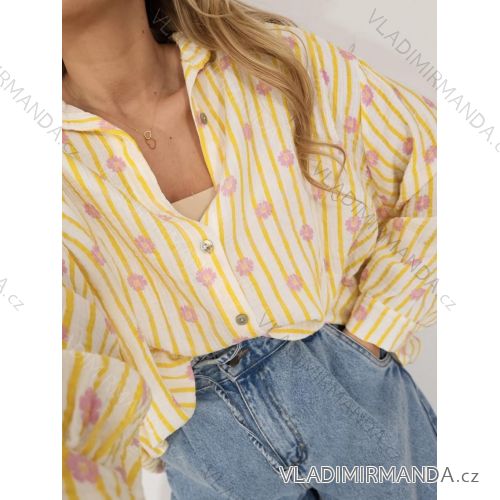 Košeľa oversize mušelín dlhý rukáv dámska (S/M/L ONE SIZE) TALIANSKA MÓDA IMWGB25191