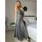 Šaty dlouhé společenské třpytivé na ramínka dámské (S/M ONE SIZE) ITALSKá MODA IM325NORA/DU -   vínová -   S / M