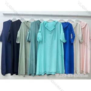 Šaty letné s kapucňou 3/4 dlhý rukáv dámske nadrozmer (52/54/56 ONE SIZE) TALIANSKA MÓDA IM425162