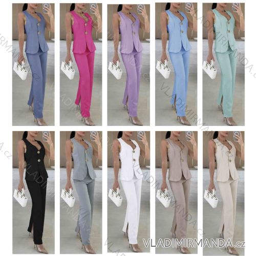 Súprava elegantná vesta bez rukávov a nohavice dlhé dámske (S/M/L ONE SIZE) TALIANSKA MÓDA IMWB25209