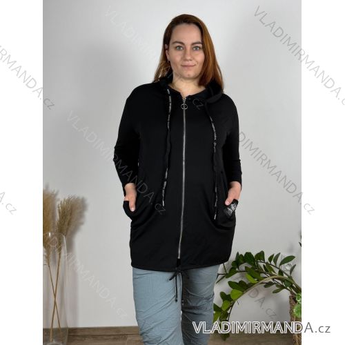 Mikina slabá na zips s kapucňou dlhý rukáv dámska nadrozmer (42/44/46 ONE SIZE) TALIANSKA MÓDA IM425047