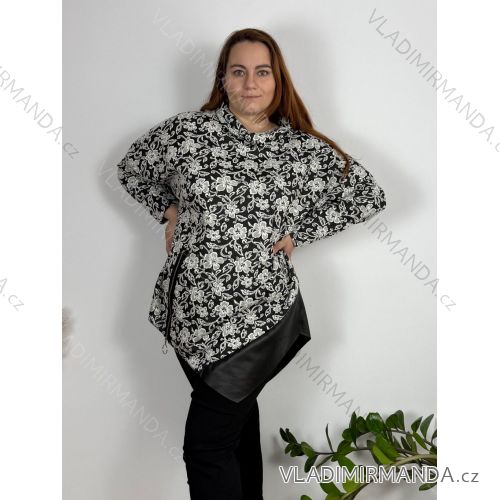 Mikina predĺžená s kapucňou dlhý rukáv dámska nadrozměr (54/56/58 ONE SIZE) TALIANSKA MÓDA IMD25STELA/DUR 56/58 čierna