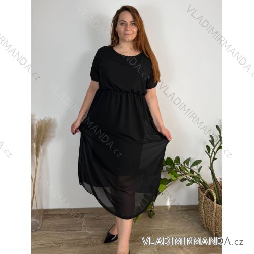 Šaty elegantné šifónové krátky rukáv dámske nadrozmer (44/46/48) ONE SIZE) TALIANSKA MóDA IM425035/DUR 46/48 čierna