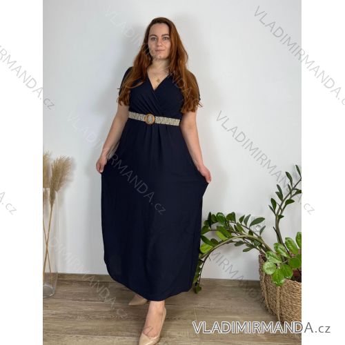 Šaty letné košeľové s opaskom krátky rukáv dámske Luka (M/L/XL ONE SIZE) TALIANSKA MóDA IM425036/DUR L / XL čierna