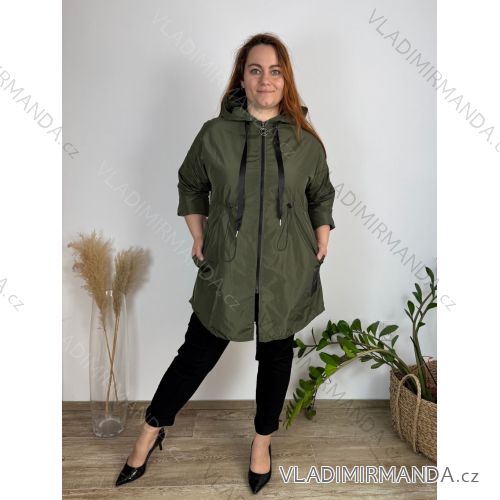 Bunda sťahovacia slabá na zips s kapucňou dlhý rukáv dámska nadrozmer (50/52/54 ONE SIZE) TALIANSKA MÓDA IMC25097/DUR 50/52 zelená khaki