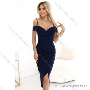 564-7 CALLIE Midi šaty s výstrihom na plecia - tmavo modrá farba