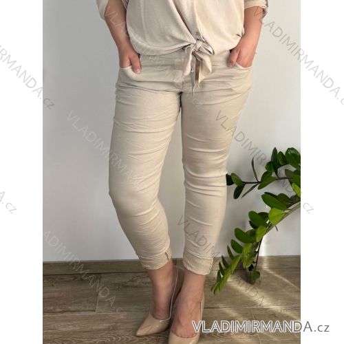 Nohavice strečové dámske nadrozmer (46/48/50 ONE SIZE) TALIANSKA MÓDA IM525BETTANY/DUR 48/50 béžová smotanová