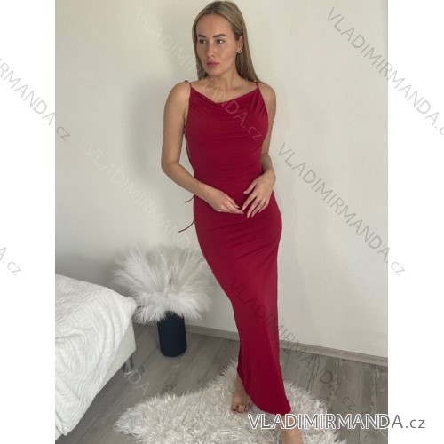 Šaty dlhé spoločenské na ramienka dámske (S/M/L ONE SIZE) TALIANSKA MÓDA IMPLP2365360011A vínová S/M/L