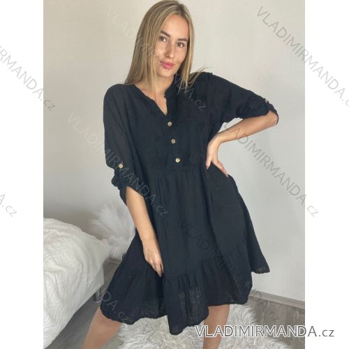 Šaty košeľové oversize 3/4 rukáv dámske nadrozmer (XL/2XL ONE SIZE) TALIANSKA MÓDA IM423DENY/DUR