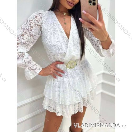 Overal krátky krajkový s opaskom dlhý rukáv dámsky (XS/S/M ONE SIZE) TALIANSKA MÓDA IMWC25365