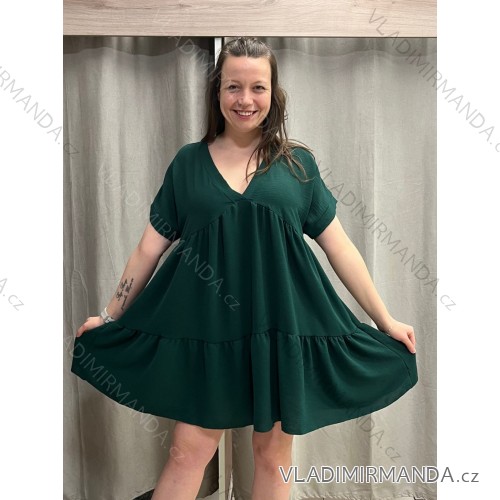 Šaty krátky rukáv dámske nadrozmer (42/44/46 ONE SIZE) TALIANSKA MóDA IM424386/DUR -   zelená smaragdová -   44/46