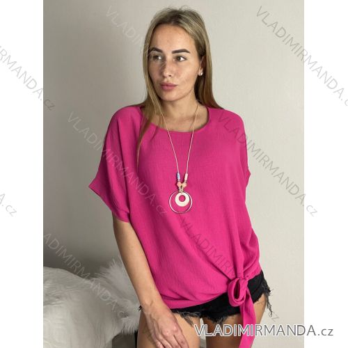 Tunika s príveskom krátky rukáv dámska nadrozmer (4850/52 ONE SIZE) TALIANSKA MÓDA IM425031/DUR tm. růžová 48/50