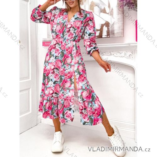 Šaty dlhé kvetované košeľové dlhý rukáv dámske (S/M/L ONE SIZE) TALIANSKA MÓDA IMWGB25435
