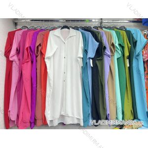 Šaty dlhé košeľové oversize krátky rukáv dámske nadrozmer (42/44/46 ONE SIZE) TALIANSKA MÓDA IMWDT25452