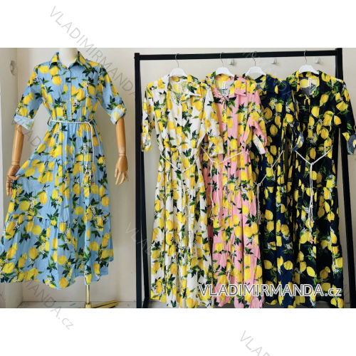 Šaty dlhé letné košeľové 3/4 dlhý rukáv dámske (S/M ONE SIZE) TALIANSKA MÓDA IMPEM25VA203