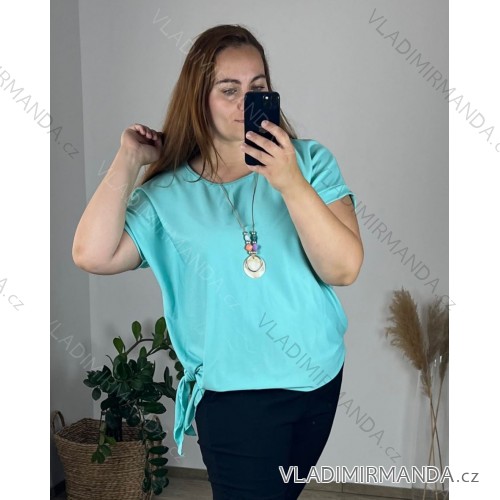 Tunika s príveskom krátky rukáv dámska nadrozmer (4850/52 ONE SIZE) TALIANSKA MÓDA IM425031/DUR mintová 48/50
