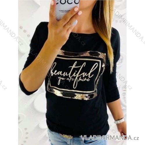 Tričko dlhý rukáv dámske (L/XL ONE SIZE) TALIANSKA MÓDA IMD23717/DU čierna L/XL